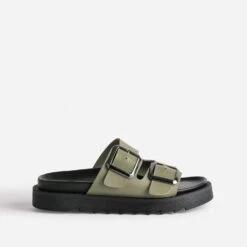 Mule TEXTO Kaki En Cuir à Semelle épaisse