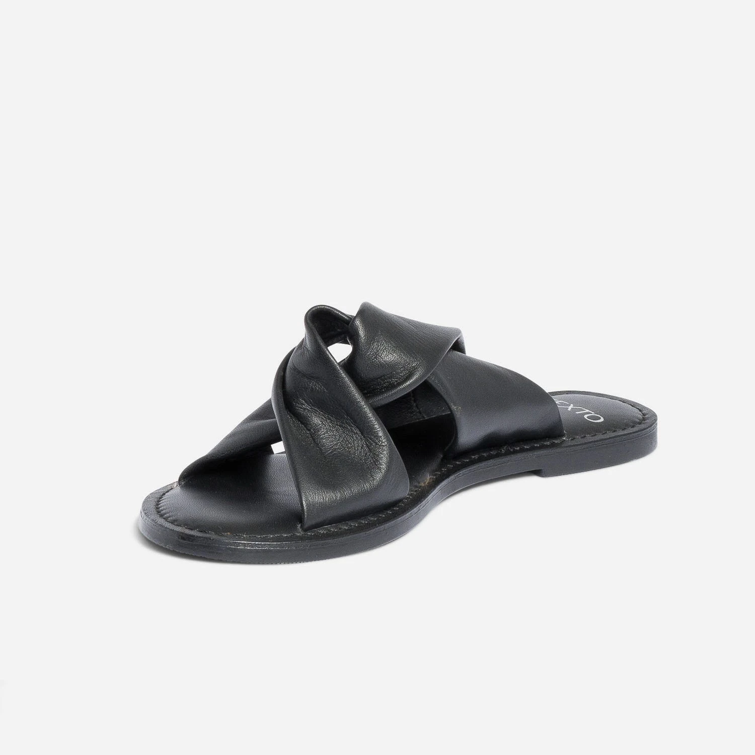 Mule TEXTO Noire En Cuir à Brides Souples Croisées 5 Mule TEXTO Noire En Cuir à Brides Souples Croisées – Image 3