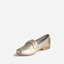 Mocassin Doré En Cuir Avec Patte Tressée -Univers Chaussure Magasin WWWERM 10383580085 2