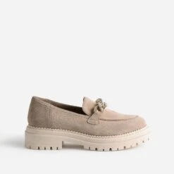 Mocassin TEXTO Beige Cuir Velours Semelle Crantée