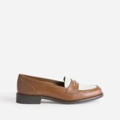 Mocassin Camel Et écru En Cuir