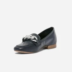 Mocassin Bleu Marine En Cuir Maxi Chaîne Dorée -Univers Chaussure Magasin WWWERM 10383580411 2