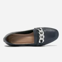 Mocassin Bleu Marine En Cuir Maxi Chaîne Dorée -Univers Chaussure Magasin WWWERM 10383580411 4