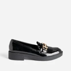 Mocassin Noir Verni à Franges