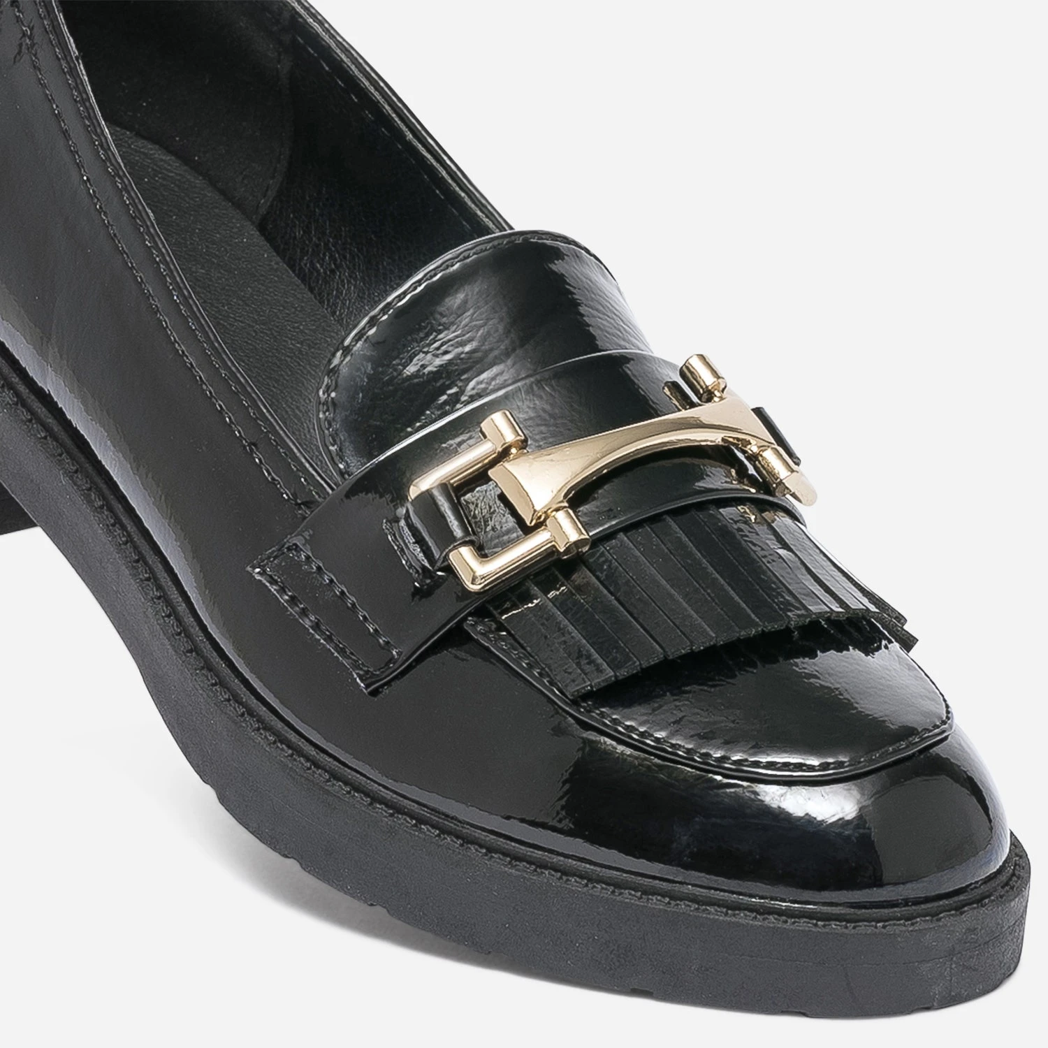 Mocassin Noir Verni à Franges 8 Mocassin Noir Verni à Franges – Image 6