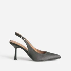 Escarpin Slingback TEXTO Noir Satiné