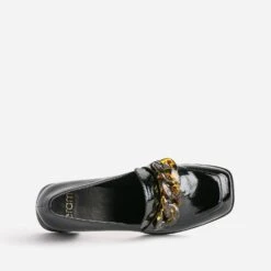 Mocassin à Talon Noir Verni Avec Maxi Chaîne -Univers Chaussure Magasin WWWERM 10383960788 4