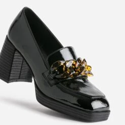 Mocassin à Talon Noir Verni Avec Maxi Chaîne -Univers Chaussure Magasin WWWERM 10383960788 5