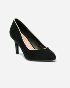 Escarpin Noir Suédé éco-conçu à Bord Doré Et Bout Pointu -Univers Chaussure Magasin WWWERM 10383990068 1
