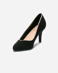 Escarpin Noir Suédé éco-conçu à Bord Doré Et Bout Pointu -Univers Chaussure Magasin WWWERM 10383990068 2