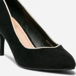 Escarpin Noir Suédé éco-conçu à Bord Doré Et Bout Pointu -Univers Chaussure Magasin WWWERM 10383990068 5