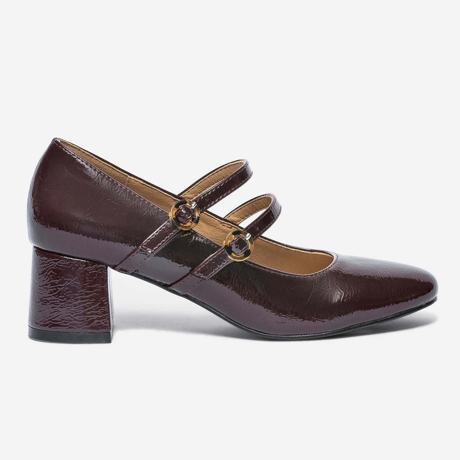 Babies à Talon Bordeaux Verni à Double Bride 3 Babies à Talon Bordeaux Verni à Double Bride