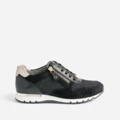 Tennis CAPRICE Noire En Cuir Et Textile Pailleté