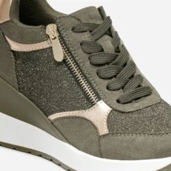 Tennis Compensée Kaki Détails Dorés -Univers Chaussure Magasin WWWERM 10384320386 5