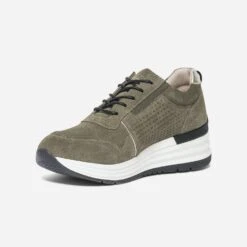 Tennis Compensée TBS Kaki En Cuir Velours -Univers Chaussure Magasin WWWERM 10384320977 2