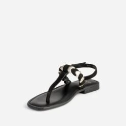 Sandale-tong TEXTO Noir En Cuir Velours Tressé Or -Univers Chaussure Magasin WWWERM 10385760107 2