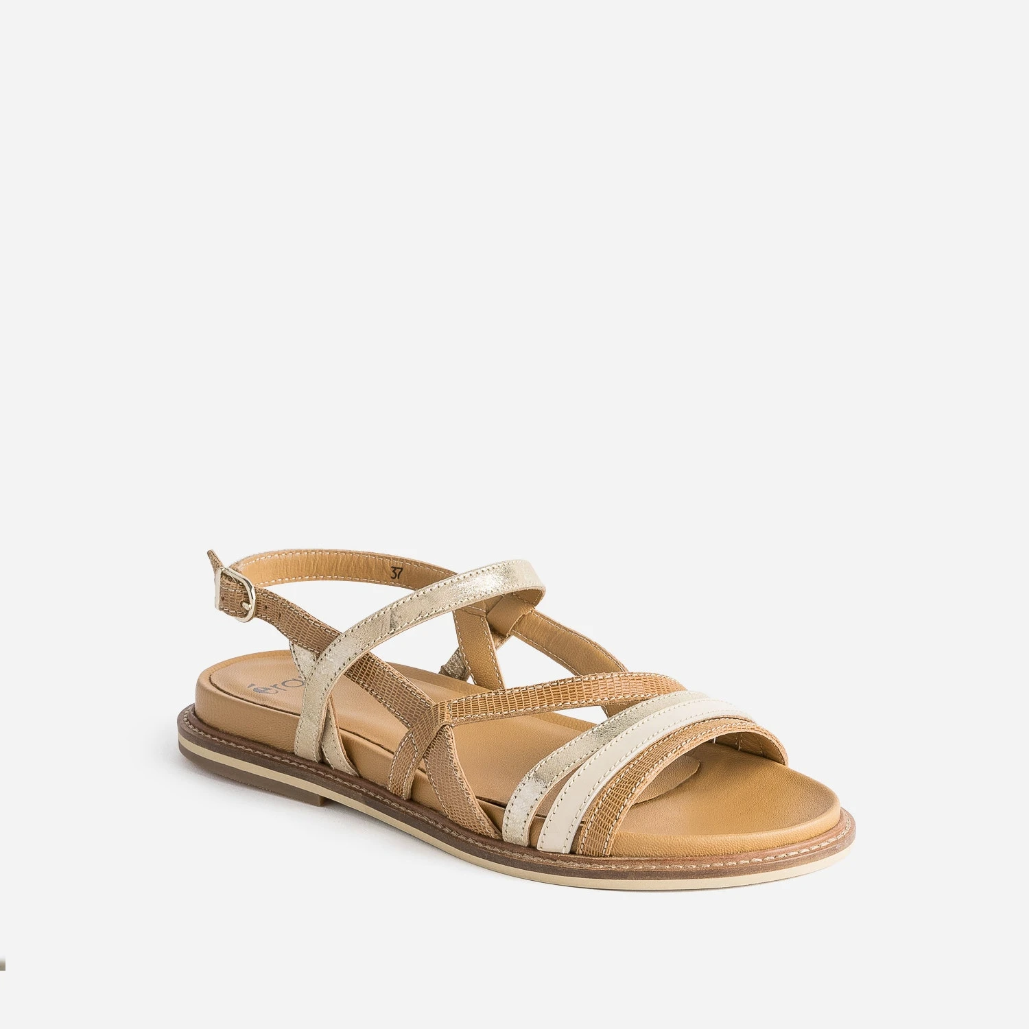 Sandale Camel, Beige Et Doré Vernie 4 Sandale Camel, Beige Et Doré Vernie – Image 2