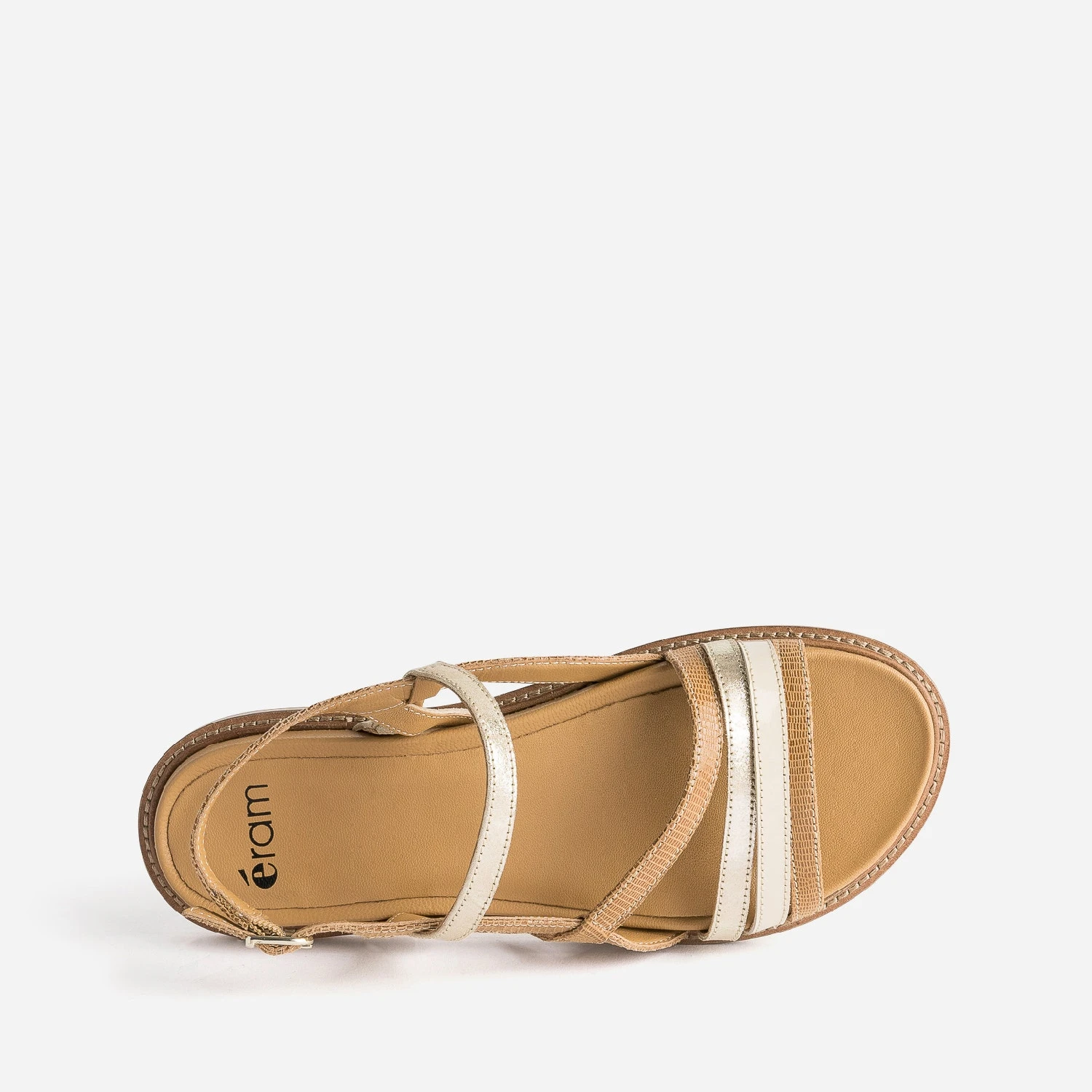 Sandale Camel, Beige Et Doré Vernie 7 Sandale Camel, Beige Et Doré Vernie – Image 5