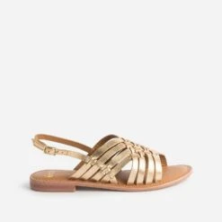 Sandale Dorée En Cuir Tressé