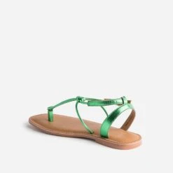 Sandale-tong TEXTO Verte En Cuir Métallisé -Univers Chaussure Magasin WWWERM 10385760123 3