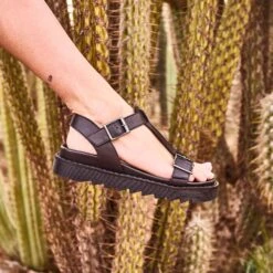 Sandale TEXTO Noire En Cuir à Semelle Crantée -Univers Chaussure Magasin WWWERM 10385760231 8