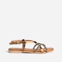 Sandale Verte Et Bronze En Cuir