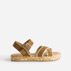 Sandale Compensée TEXTO Marron Cuir Velours