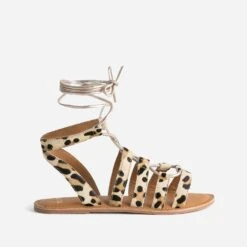 Sandale Plate TEXTO Cuir à Motifs Léopard
