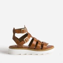 Sandale-spartiate TEXTO Cognac En Cuir