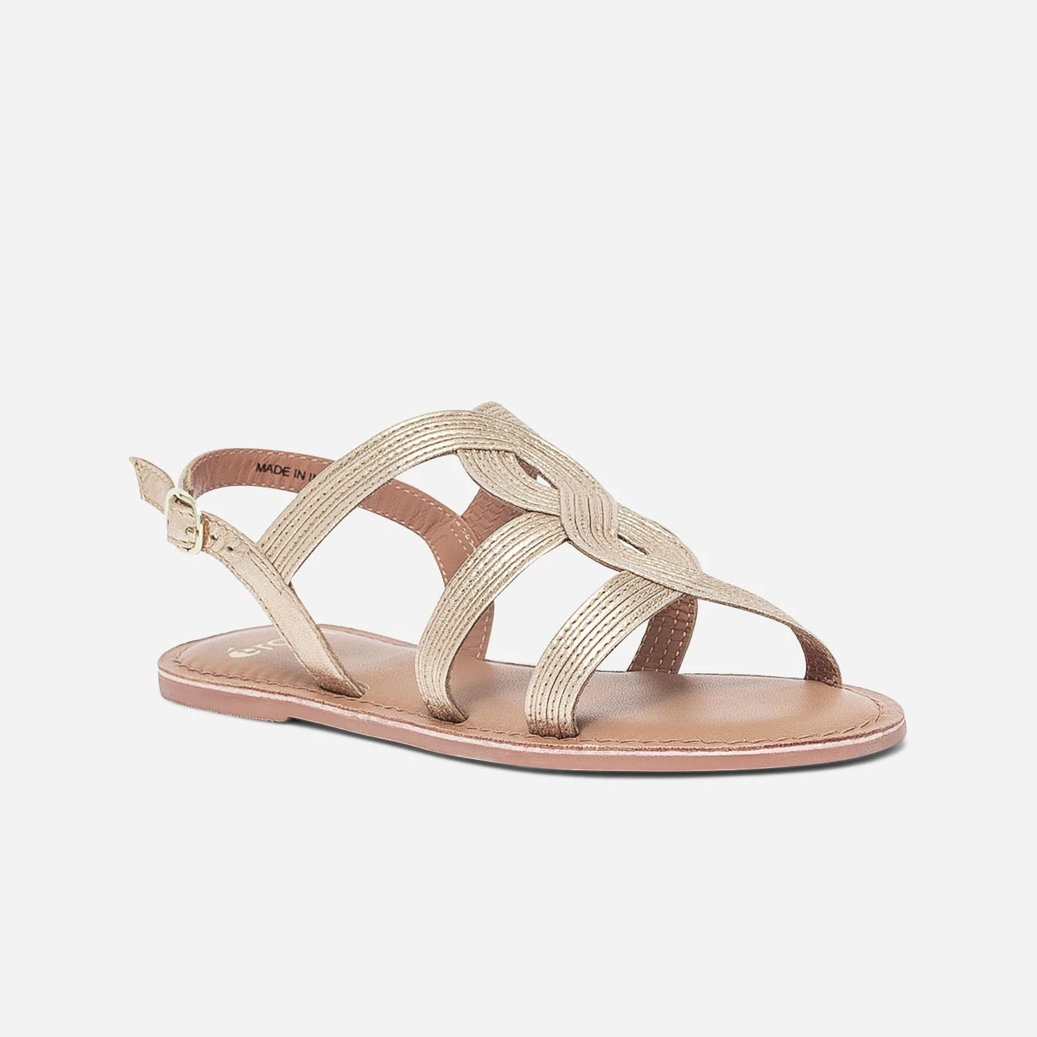 Sandale Dorée En Cuir Avec Entrelacs 4 Sandale Dorée En Cuir Avec Entrelacs – Image 2