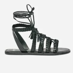 Sandale-spartiate Noire En Cuir Tressé