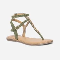 Sandale-tong TEXTO Kaki En Cuir Velours Avec Coquillages 10 Sandale-tong TEXTO Kaki En Cuir Velours Avec Coquillages -Univers Chaussure Magasin WWWERM 10385760949 1