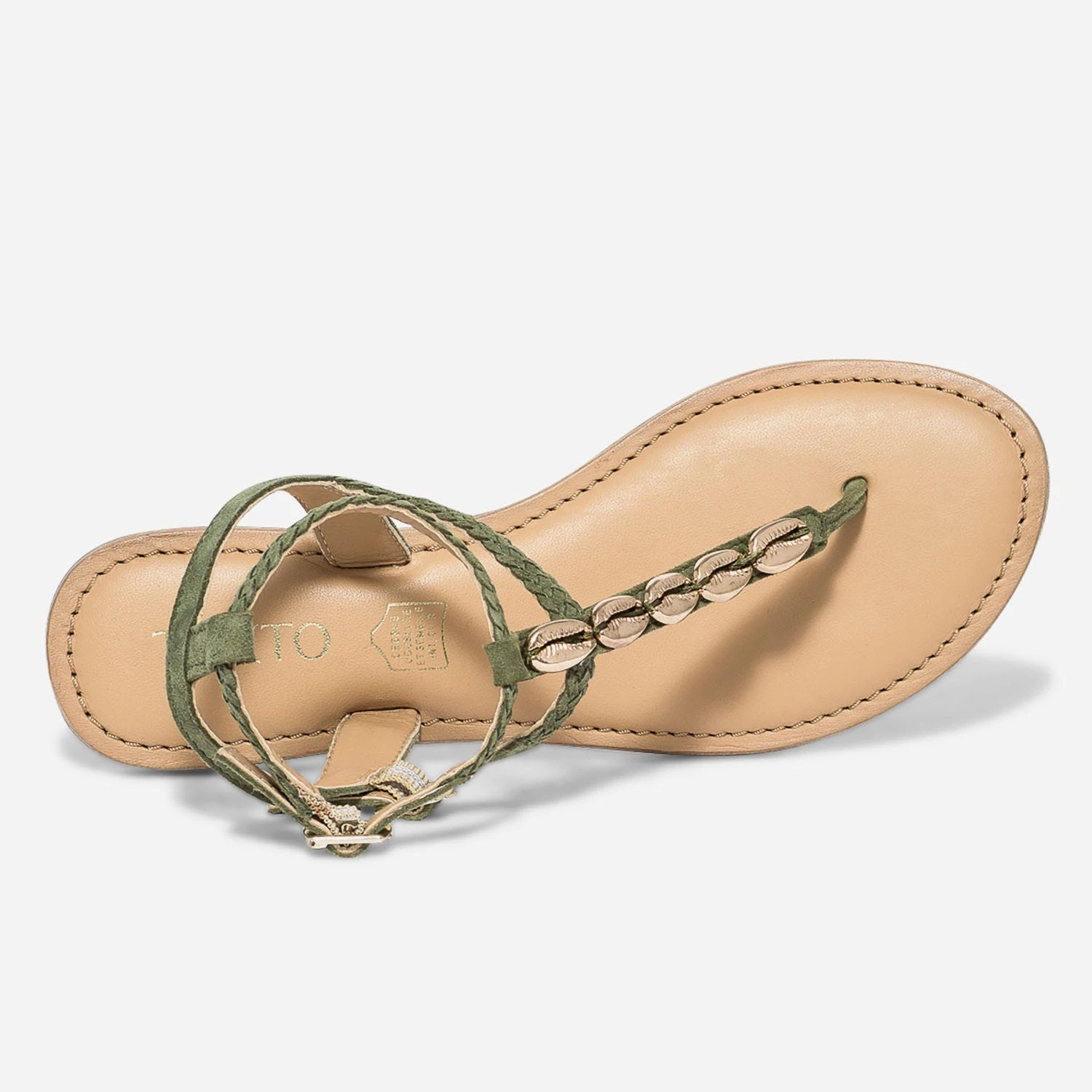 Sandale-tong TEXTO Kaki En Cuir Velours Avec Coquillages 7 Sandale-tong TEXTO Kaki En Cuir Velours Avec Coquillages – Image 5