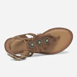 Sandale-tong TEXTO Cognac En Cuir Velours Avec Plume Et Médailles 10 Sandale-tong TEXTO Cognac En Cuir Velours Avec Plume Et Médailles -Univers Chaussure Magasin WWWERM 10385761007 3