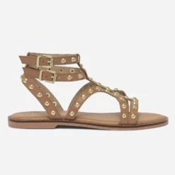 Sandale-spartiate TEXTO Camel En Cuir à Clous