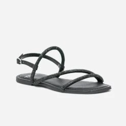 Sandale TEXTO Noire En Cuir à Brides Strassées -Univers Chaussure Magasin WWWERM 10385761300 1