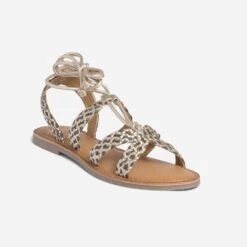 Sandale TEXTO Dorée Et Kaki En Cuir Tressé -Univers Chaussure Magasin WWWERM 10385761309 1