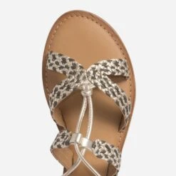 Sandale TEXTO Dorée Et Kaki En Cuir Tressé -Univers Chaussure Magasin WWWERM 10385761309 4