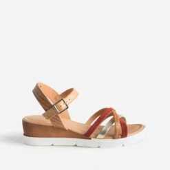 Sandale TBS Cognac En Cuir à Brides Rouille Et Dorée