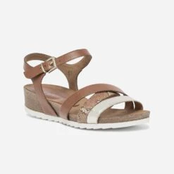 Sandale Compensée CAPRICE Cognac Et Doré En Cuir -Univers Chaussure Magasin WWWERM 10385920254 1