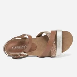 Sandale Compensée CAPRICE Cognac Et Doré En Cuir -Univers Chaussure Magasin WWWERM 10385920254 3