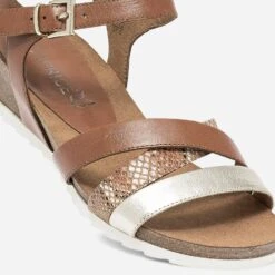 Sandale Compensée CAPRICE Cognac Et Doré En Cuir -Univers Chaussure Magasin WWWERM 10385920254 4