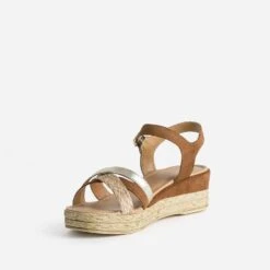 Sandale Compensée Camel En Cuir Velours -Univers Chaussure Magasin WWWERM 10385920268 2