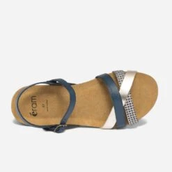 Sandale Anatomique Compensée Marine Et Or En Cuir -Univers Chaussure Magasin WWWERM 10385920280 3