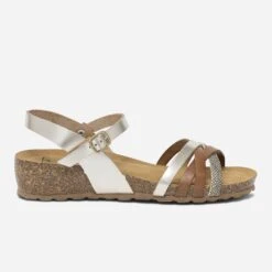 Sandale Anatomique Taupe Effet Python En Cuir