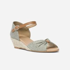 Sandale Petit Compensée Vert Et Doré En Toile -Univers Chaussure Magasin WWWERM 10385920284 1