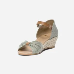 Sandale Petit Compensée Vert Et Doré En Toile -Univers Chaussure Magasin WWWERM 10385920284 2