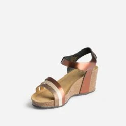 Sandale Compensée Anatomique Marron En Cuir Métallisé -Univers Chaussure Magasin WWWERM 10385920289 2