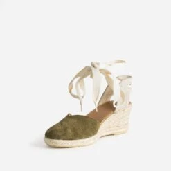 Espadrille Compensée Kaki En Cuir Velours -Univers Chaussure Magasin WWWERM 10385920300 2