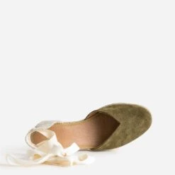 Espadrille Compensée Kaki En Cuir Velours -Univers Chaussure Magasin WWWERM 10385920300 4